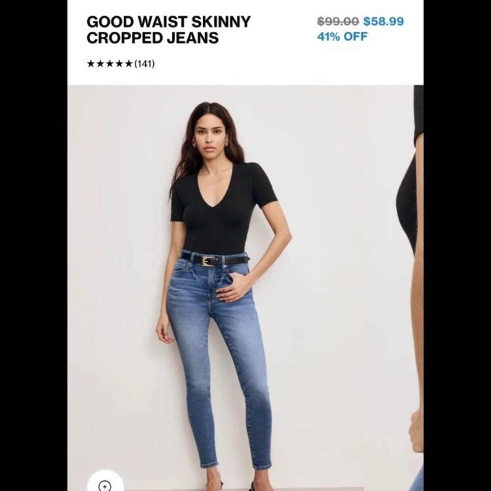 Good American Black Top and Blue Jeans
